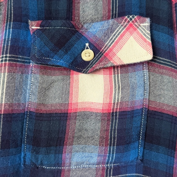 Gap + Pendleton Colab The Boyfriend Blue &  Pink Plaid Button-Up Flannel Sz MT - Picture 4 of 6